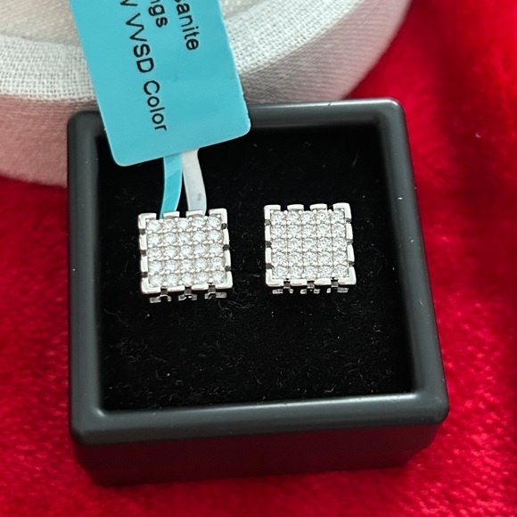 Luxury Moissanite Diamond 925 Sterling Silver screwback square Stud Earrings